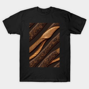 Dark Brown Ornamental Leather Stripes, natural and ecological leather print #65 T-Shirt